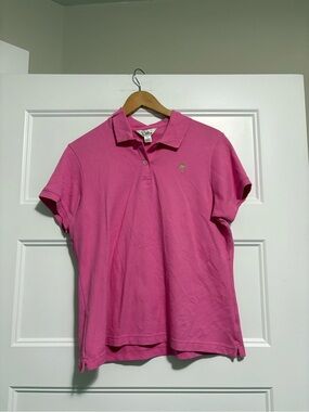 Lilly Pulitzer Hot Pink Short Sleeve Polo with Palm Embroidery